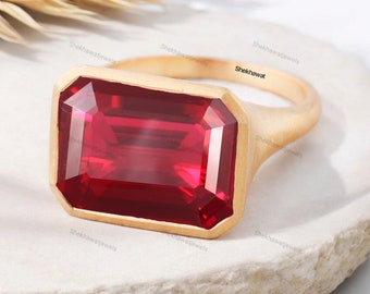 16x12 MM Blood Red Mozambique Ruby Ring Radiant Cut Big Gemstone Fine Jewelry, Matte Rose Gold Plated Anniversary Ring Birthday Gift For Her