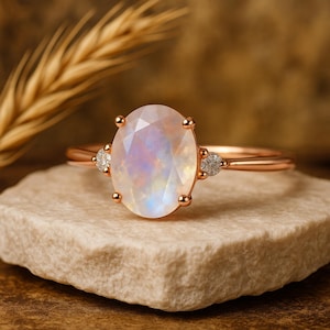 Moonstone Engagement Ring, rainbow moonstone jewelry, handmade birthday gift for loved ones, Statement Ring, Promise Ring Personalized Gifts