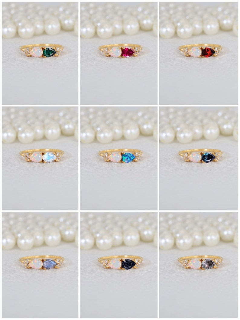 Teardrop Fire Opal Emerald Ring, Unique Stacking Promise Ring, Yellow ...