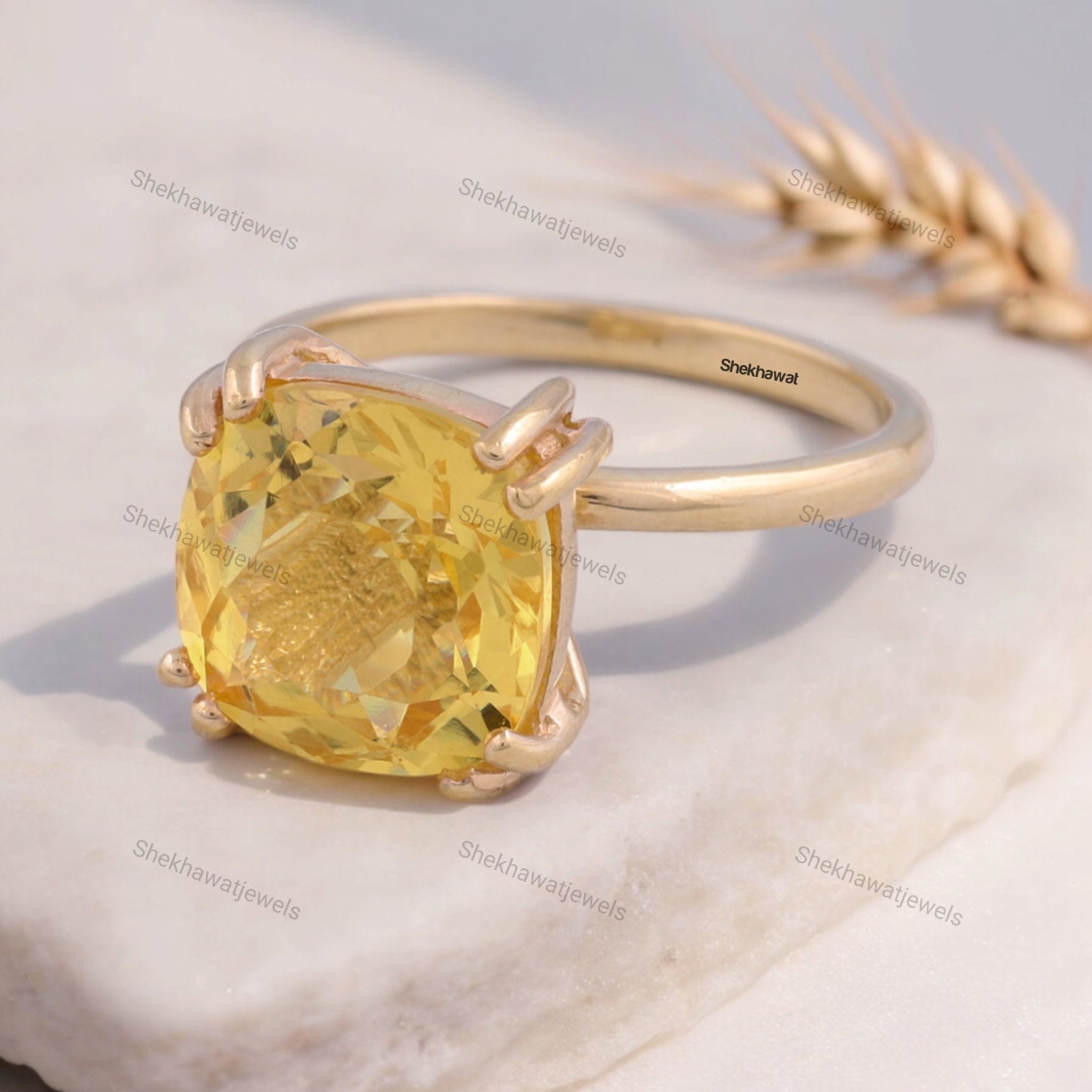 Cushion Citrine Ring, 18K Solid Gold Engagement Ring, Handmade Women  Jewelry, Elegant Solitaire Bridal Ring, Simple Valentines Gift for Her -  Etsy, image size:2048x2048
