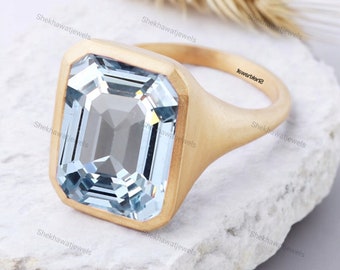Blue Brazilian Aquamarine Engagement Ring 14K Yellow Gold Bridal Ring March Birthstone Gifts Solitaire Statement Ring Women&#39;s Fine Jewelry