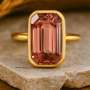 Anillo de bodas antiguo de zafiro Padpardscha color melocotón, solitario, gema, oro amarillo de 18 quilates, gema bicolor, regalo de cumpleaños