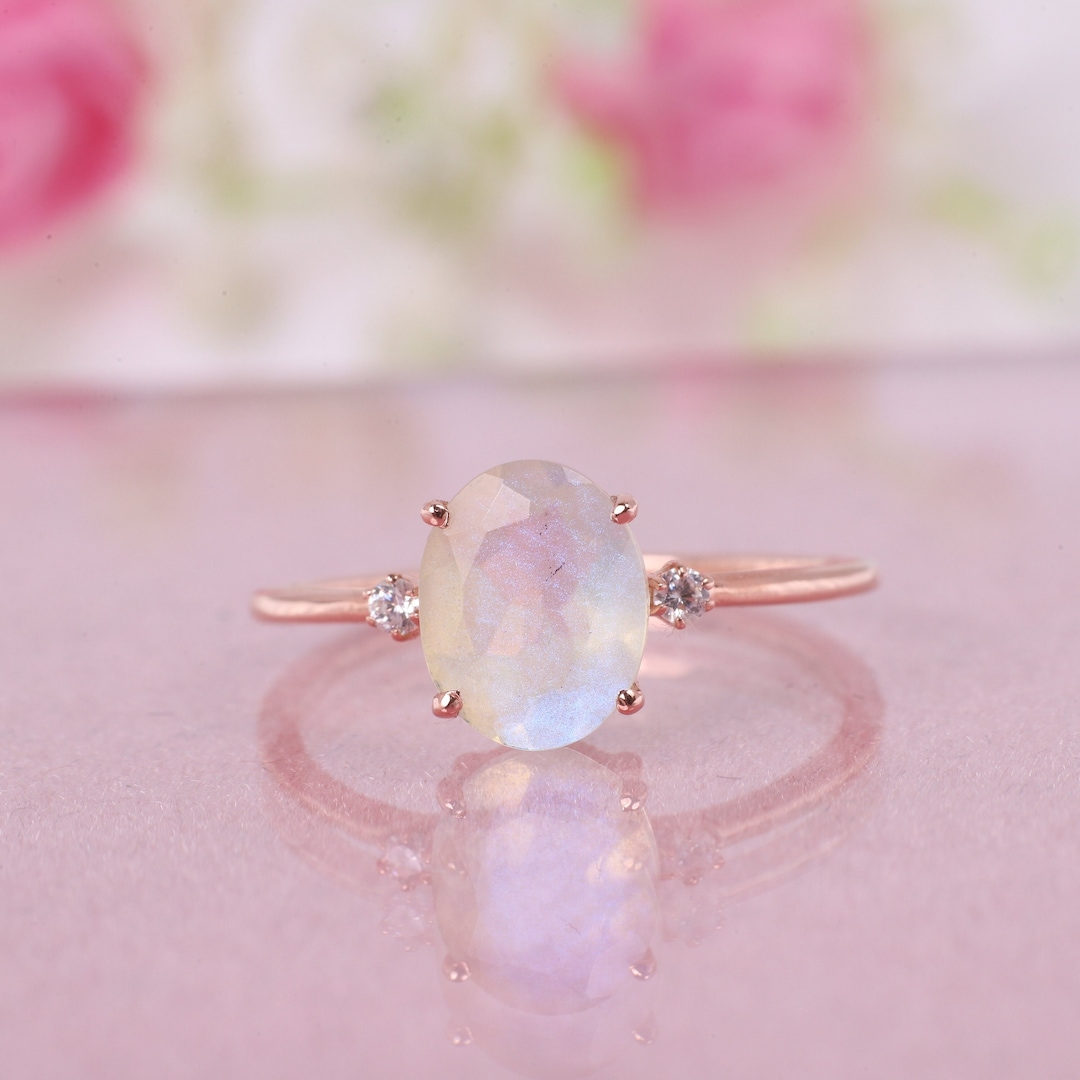 Moonstone Engagement Ring, Rainbow Moonstone Jewelry, Handmade Birthday ...