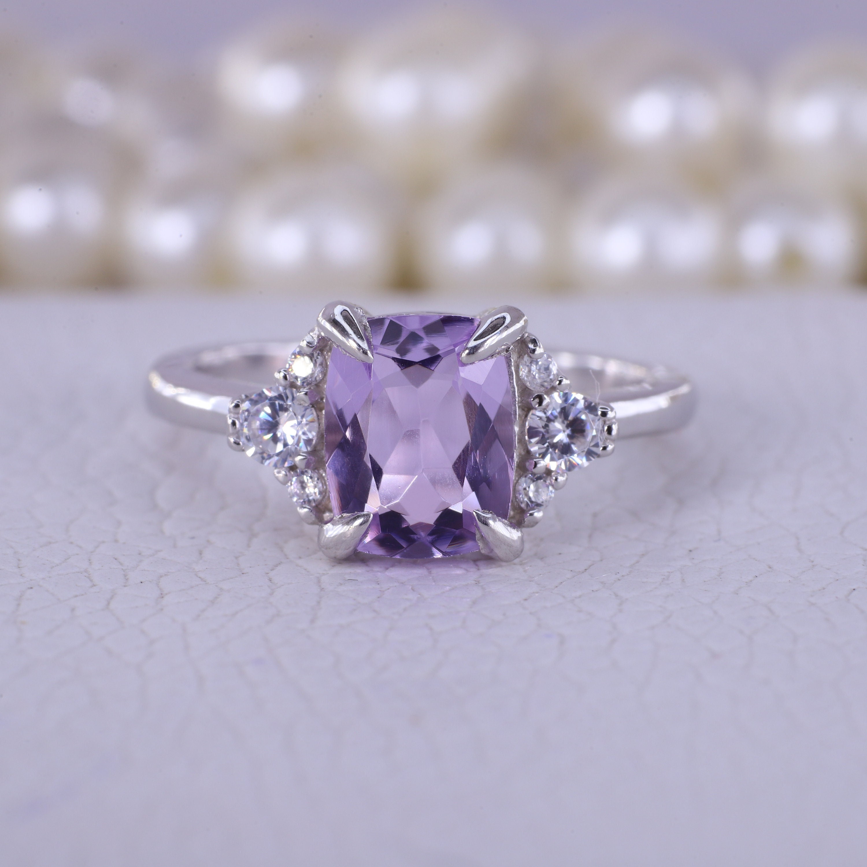 Vintage Lavender Sapphire Engagement Ring Cushion Cut Promise Ring 14K Solid Gold Ring Art Deco Handmade Jewelry Personalized Custom Rings