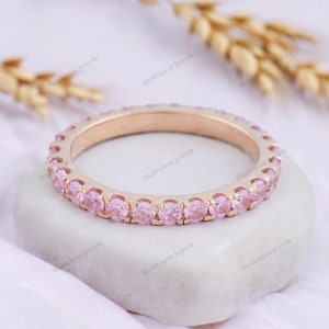 Pink Sapphire Eternity Ring Wedding Stacking Band Light Pink Sapphire Band 18k Rose Gold Anniversary Bridesmaid Gift Women Promise Jewelry