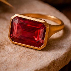16x12 MM Blood Red Mozambique Ruby Ring Radiant Cut Big Gemstone Fine Jewelry Matte Rose Gold Plated Anniversary Ring Christmas Gift For Her