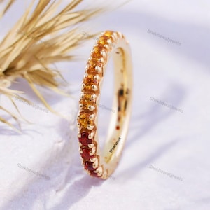 Garnet Citrine Eternity Gold Band 18K Yellow Gold Band November Birthstone Gifts Promise Stacking Bridal Band Gemstone Anniversary Gold Band