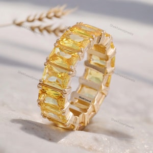 Full Eternity Baguette Citrine Band Yellow Gold Plated Alternative Wedding Band November Birthstone Band Girls Stacking Band Jewellry Gifts