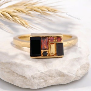 14k gouden baguette geslepen zwarte onyx ring voor vrouwen multi edelsteen stapelcluster box ring geel goud gepersonaliseerde geboortesteen december cadeau