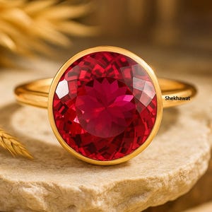 Round Cut Blood Red Mozambique Ruby Ring Solitaire Gemstone Bridal Ring Women's Fine Jewelry Customized Anniversary Presents Statement Gifts