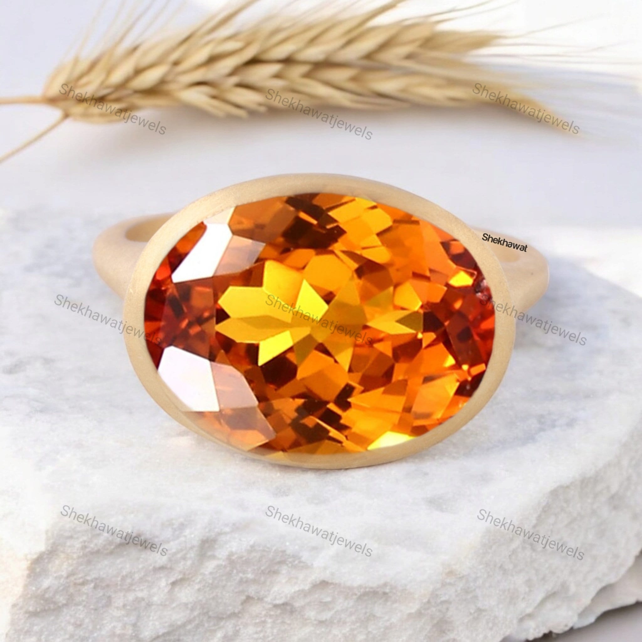 Ceylon Orange Fanta Sapphire Oval Cut Ring 925 Sterling Silver Bridal Jewelry Antique Vintage Gemstone Jewelry Statement Gold Ring For Wife