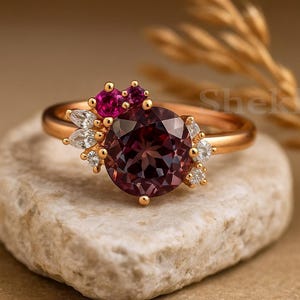 Unieke Alexandrite Ruby Cluster Ring diamanten verlovingsring 18K roségouden belofte ring stapelbare bruids trouwring vrouwen verjaardag cadeau