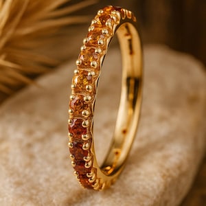 Granat Citrin Ewigkeit Goldband 18K Gelbgold Band November Birthstone Geschenke Versprechen Stapeln Braut Band Edelstein Weihnachtsgeschenke