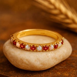 Opal Granat Ehering 925 Sterling Silber Halbe Ewigkeit Versprechen Opal Verlobungsring Stapelbar Passendes Jahrestag Geschenk angepasst Band