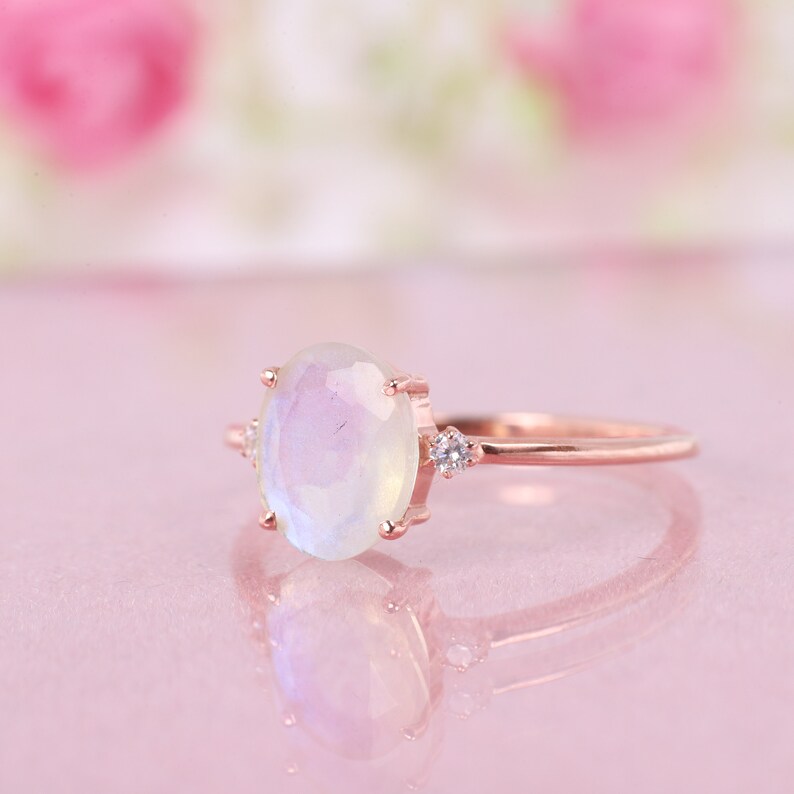 Moonstone Engagement Ring Rainbow Moonstone Jewelry Handmade - Etsy