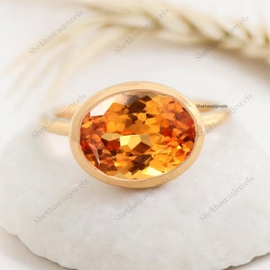 Large Orange Citrine Bridal Ring 18K Solid Gold Bezel Se Ring November Birthstone Personalized Soliataire Jewelry Delicate Ring For Birthday