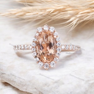 Peach Engagement Ring Pink Morganite Vintage Ring Anniversary Gift for Her Rose Gold Vermeil Ring Sterling Silver Statement Promise Ring
