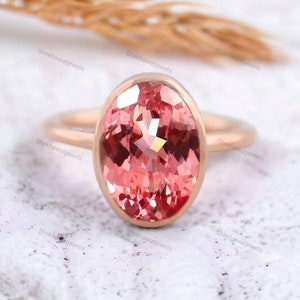 Vintage Peach Padparadscha Sapphire Flawless Oval Gemstone Ring Alternative Fine Jewlery Big Solitaire Gemstone Present Elegant Custom Gift