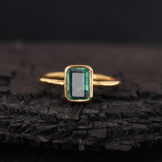 Emerald Ring Bezel Set Ring 14k Yellow Gold May Birthstone | Etsy