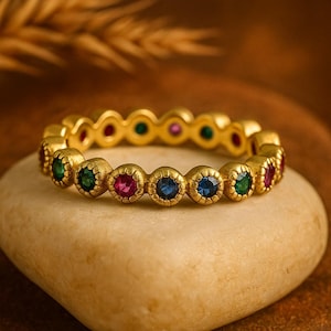 Multi Edelstein Hochzeit Band 14K Rose Gold Braut Band Frauen Schmuck Handgemacht Rubin & Smaragd Gold Band Weihnachten Geschenke Black Friday Sale