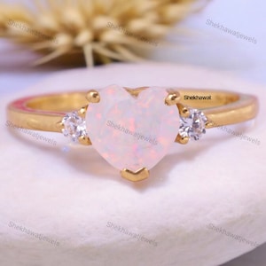 Heart Fire Opal Engagement Ring Promise Art Deco Jewelry October Birthstone Gift Personalized Custom Birthday Ring Couple&#39;s Love Anniversary