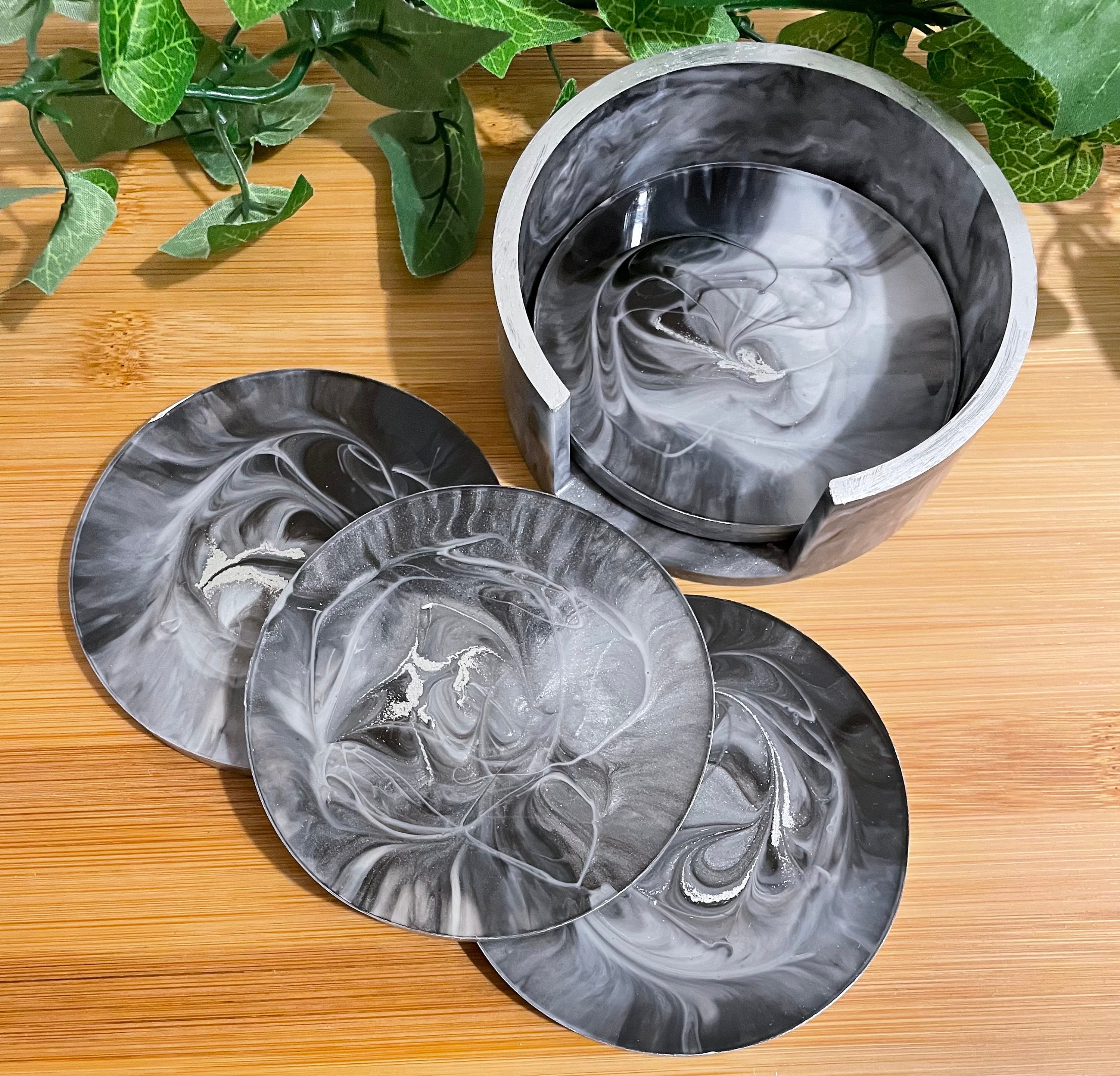 Set of 4 Marble Effect Resin Coasters With a Holder in a Etsy UK