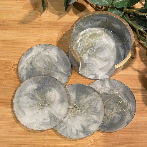 Set of 4 Contemporary Marble Coasters With Brass Detailing Etsy UK