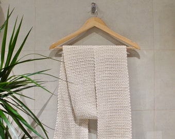 Ivory Unisex Handmade Crochet Scarf Made from Eco-friendly and Sustainable Yarn