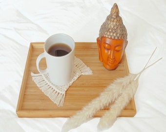 Boho Style, Eco Friendly Coffee Table Coaster with Fringe