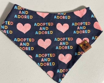 Adopted and adored reversible pet bandana with snaps