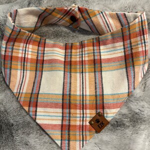 Fall Flannel plaid pet bandana with snaps