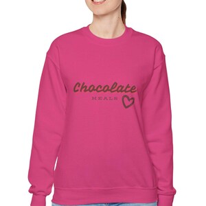 Chocolate Lover Unisex Sweatshirt, Chocolate Heals Hearts, Comfortable Crewneck Jumper, Gift for Chocoholics, Cozy Chocolate Sweatshirt,