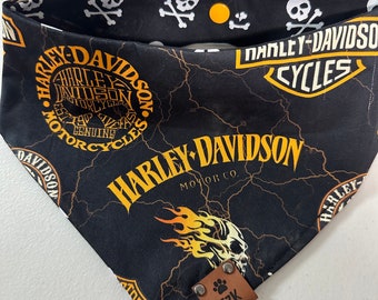 Harley Davidson inspired  pet bandana with snaps