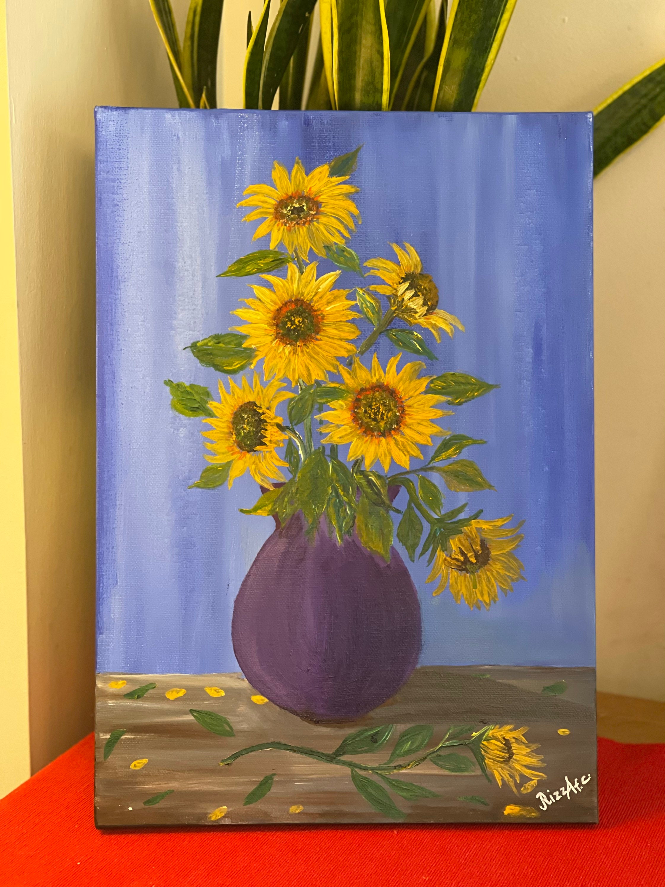 Sunflower paintingsunflower on the vase paintingsunflower Etsy
