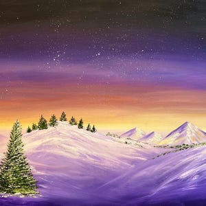 país de las maravillas invernal, pintura original, arte mural