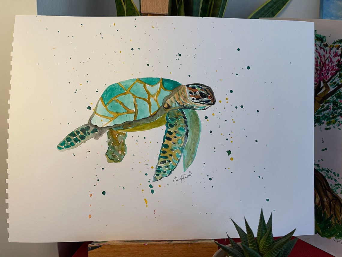 Sea Turtle abstract paintingWall art painting on paperanimal | Etsy