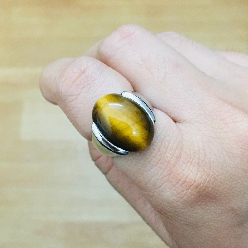 Natural Tiger Eye Ring 925 Silver Handmade Cabochon Stone Jewelry Fine Rings