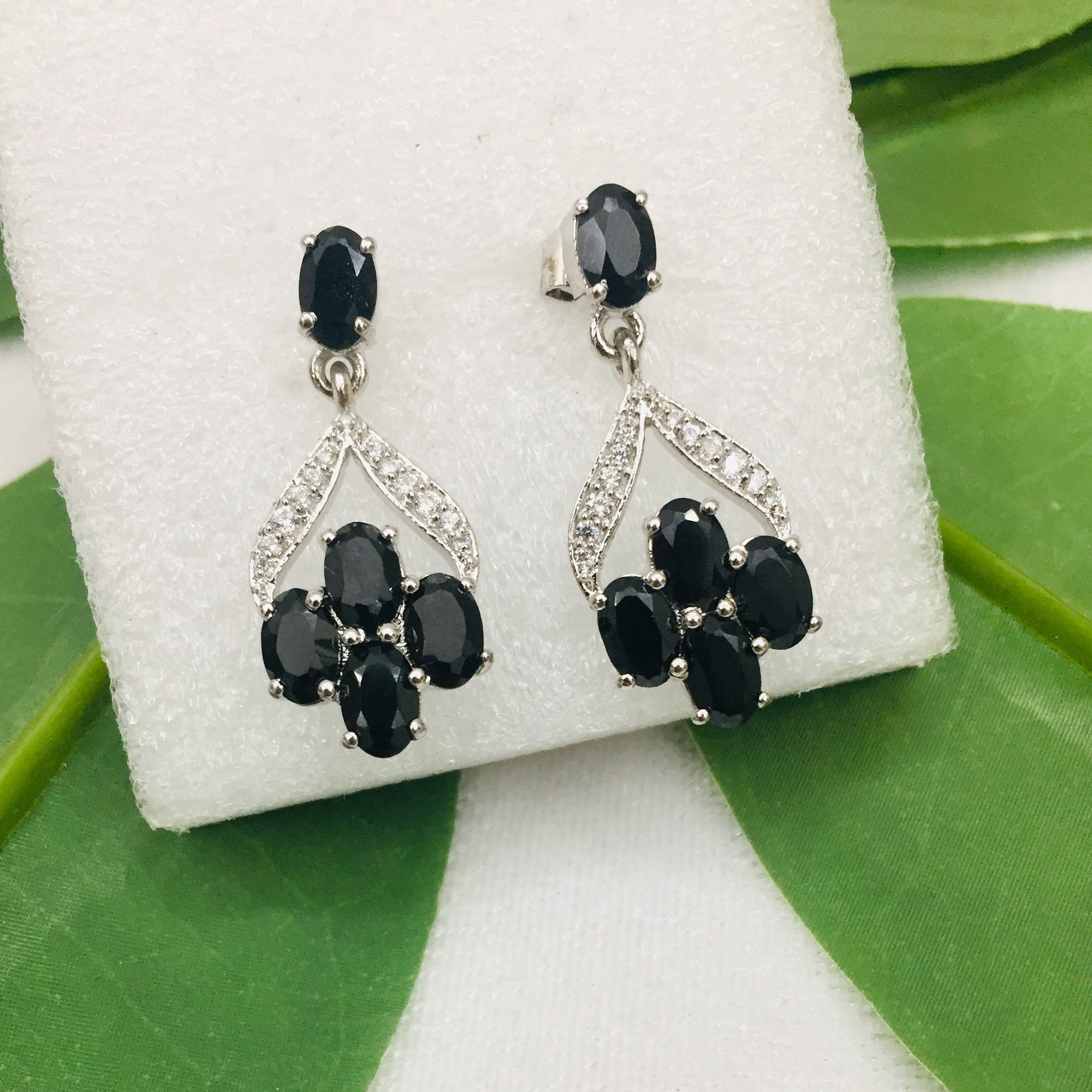 Black Spinel Earrings Cubic Zircon Earrings Hanging - Etsy UK