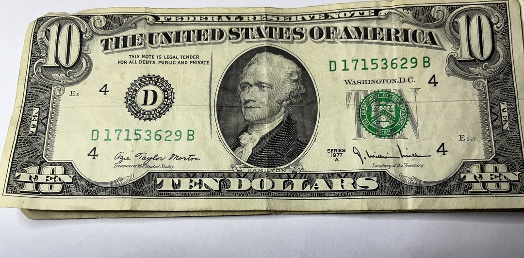 1977 D Ten Dollar Bill Federal Reserve Note Etsy 1977-d-ten-dollar-bill-federal-reserve-note-etsy