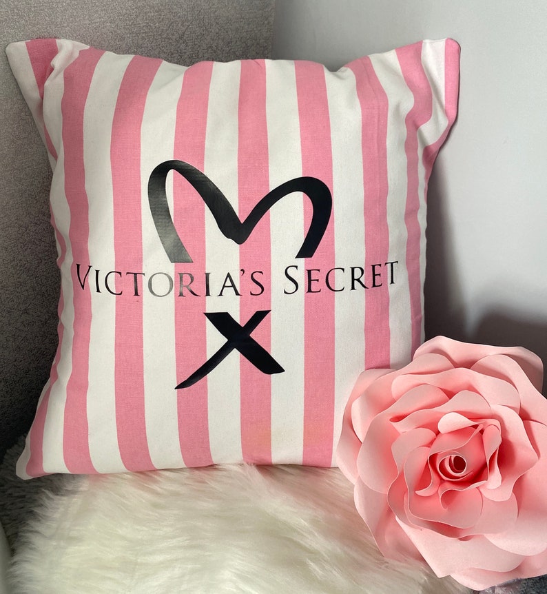 home decor handmade Personalised name Pink and white stripe print Cushion cover only living rooms Designer inspired bedroom guestroom