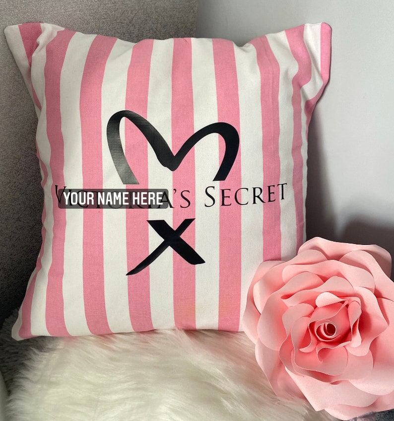 home decor handmade Personalised name Pink and white stripe print Cushion cover only living rooms Designer inspired bedroom guestroom