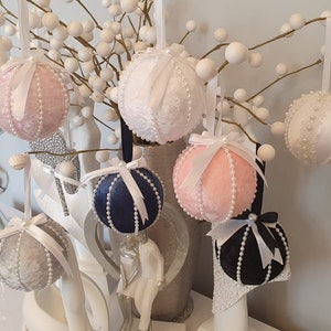 Velvet Christmas tree bauble decorations, with Pearl detail. stocking fillers, gift,