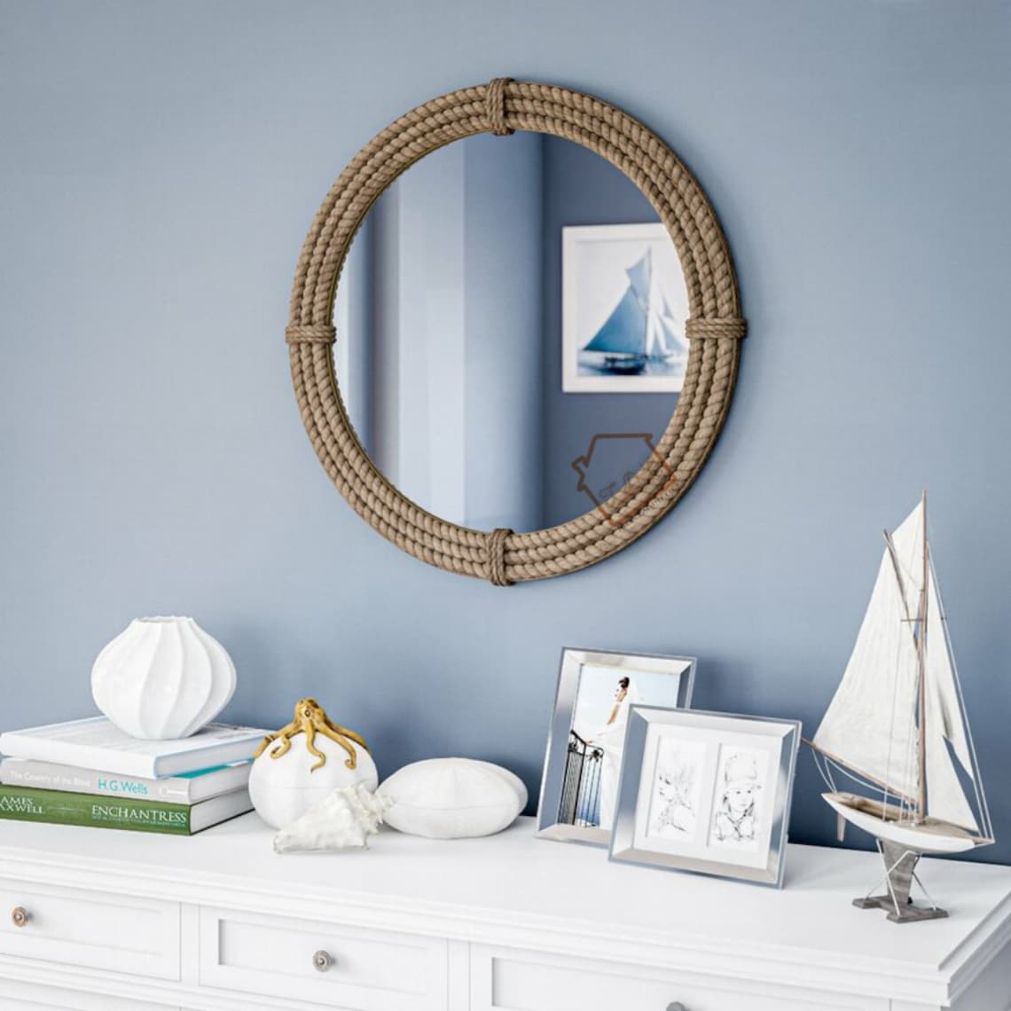 Nautical Coastal Round Mirror Home Decor Large Wall Mirror Etsy