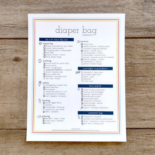 Diaper Bag + Hospital Bag Checklist Printable | One Page | Bright