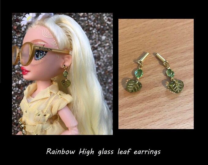 Rainbow High Earrings With Encased Swarovski Crystals and Glass Leaves