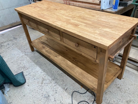 Big Kitchen Work Table island With Butcher Block or Pine Top. 3