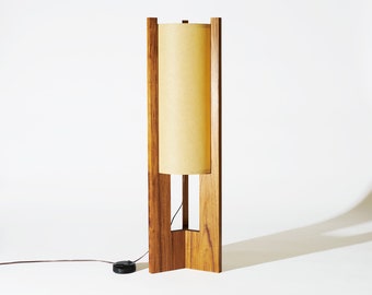 Teak Mid Century Wood Floor Lamp with Japanese lamp shade - Danish Modern Lamp, Brass Floor Lamp, Teak Lamp