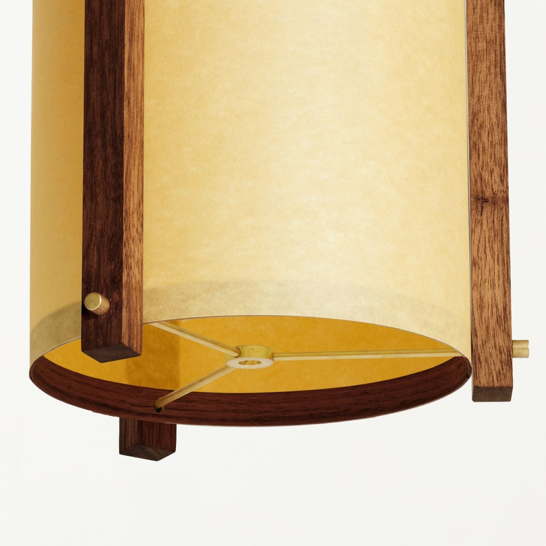 Walnut and Brass Mid Century Wood Pendant Lamp with Japanese lamp shade Medium Danish Modern Lamp, Pendant Lamp, Teak Lamp image 3