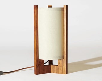 Teakhouten lamp uit het midden van de eeuw met Japanse lampenkap - Deense moderne lamp, tafellamp, teaklamp