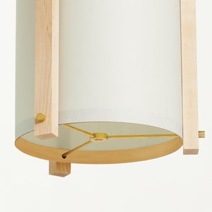 Maple and Brass Mid Century Wood Pendant Lamp with Japanese lamp shade Medium Danish Modern Lamp, Pendant Lamp, Teak Lamp image 4